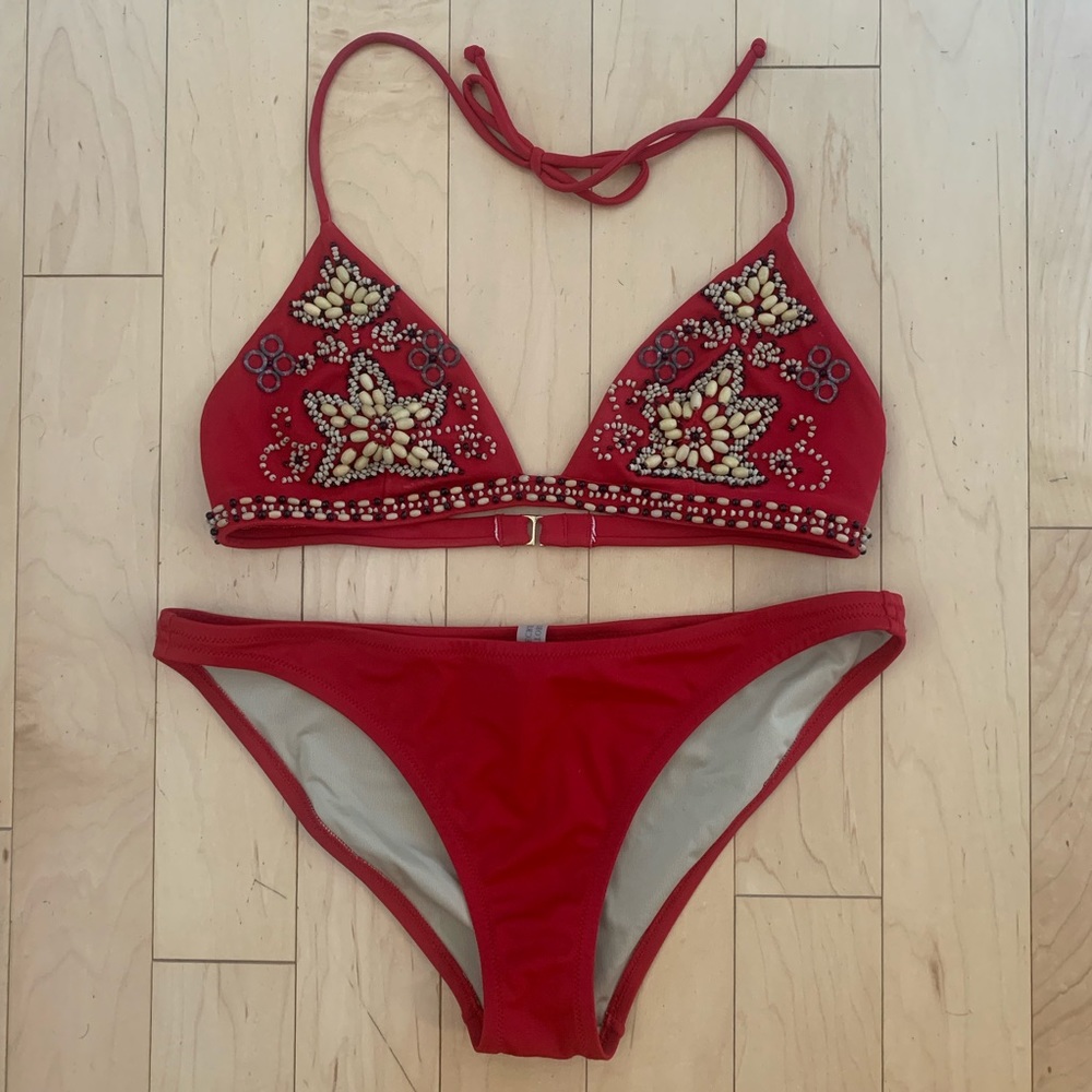Victoria’s Secret Red Beaded Bikini Medium